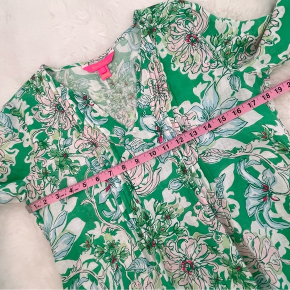 Lilly Pulitzer Hollie Spearmint Green Floral Linen Tunic Top - Picture 11 of 14